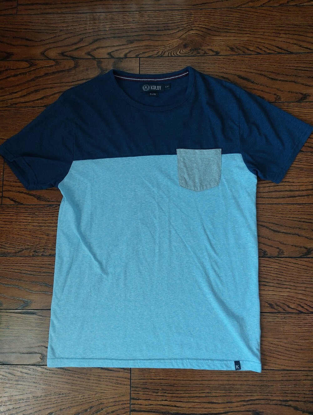 Men's Kolby Shirt Large - Two-Tone Navy and Light Blue Pocket T-Shirt - Slim Fit